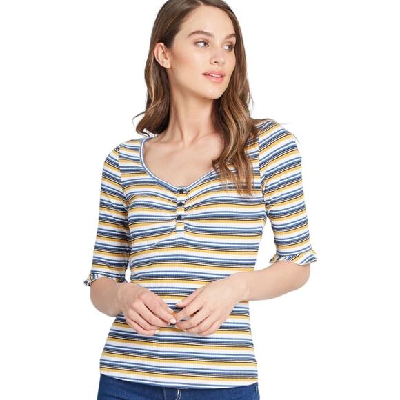 NWT ModCloth Ribbed Stripe Henley Top - Picture 1 of 8